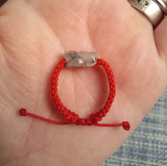 Certified Burmese Jadeite Pixiu Red String Ring - Picture 5 of 12